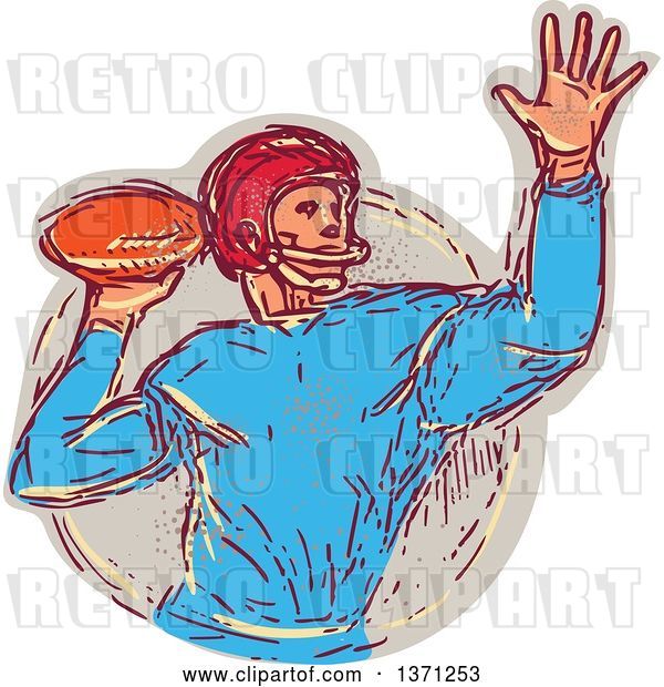 Vector Clip Art of Retro Sketched Quarterback Football Player Throwing