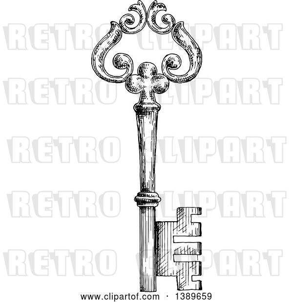 Vector Clip Art of Retro Sketched Skeleton Key