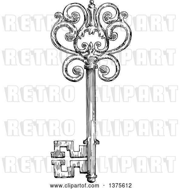 Vector Clip Art of Retro Sketched Skeleton Key