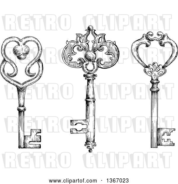 Vector Clip Art of Retro Sketched Skeleton Keys