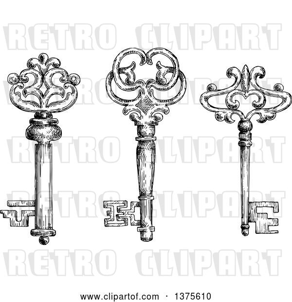 Vector Clip Art of Retro Sketched Skeleton Keys