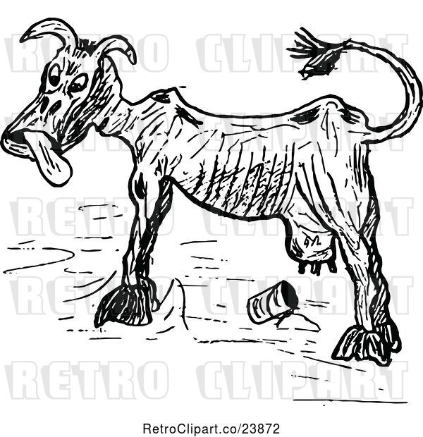 Vector Clip Art of Retro Sketched Skinny Cow
