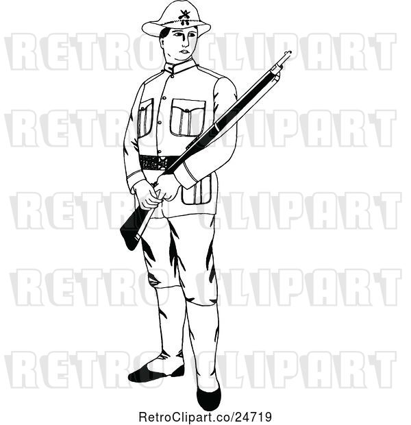 Vector Clip Art of Retro Sketched Soldier Holding a Rifle