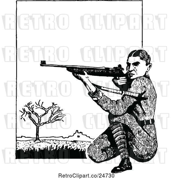 Vector Clip Art of Retro Sketched Soldier Shooting