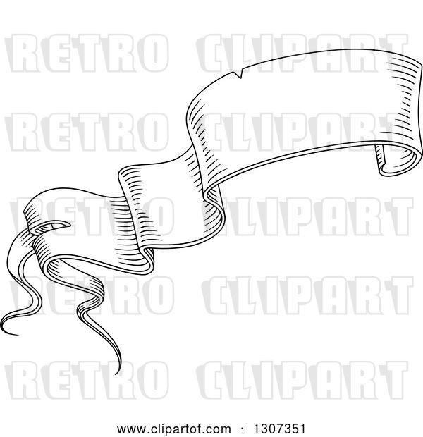 Vector Clip Art of Retro Sketched Styled Blank Ribbon Banner 12