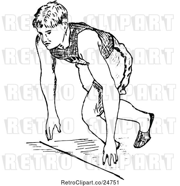 Vector Clip Art of Retro Sketched Track and Field Athlete Runing