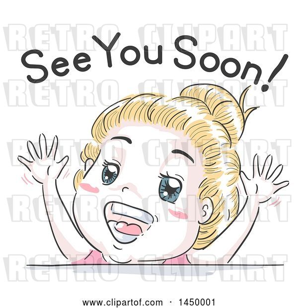 Vector Clip Art of Retro Sketched White Girl Saying See You Soon