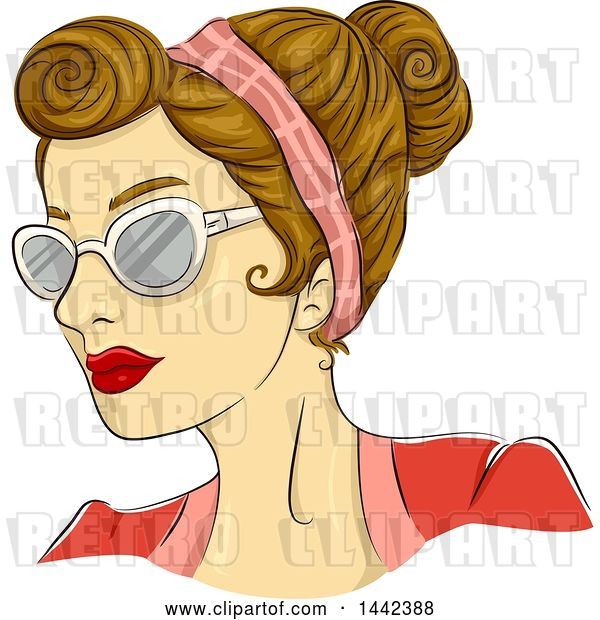Vector Clip Art of Retro Sketched White Lady with a 50s Rockabilly Rosie Hairstyle and Butterfly Glasses