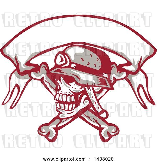 Vector Clip Art of Retro Skull and Crossbones with a Biker Helmet and Blank Banner