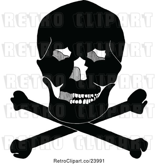 Vector Clip Art of Retro Skull Resting on Crossbones