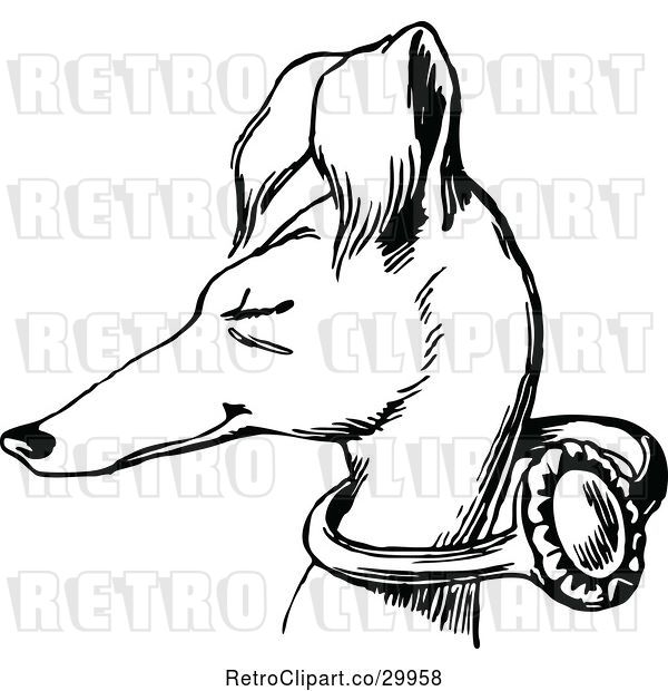 Vector Clip Art of Retro Slender Dog with a Ring on Its Neck