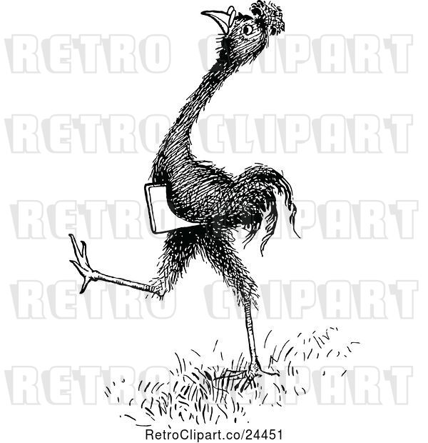 Vector Clip Art of Retro Smart Emu Carrying a Book