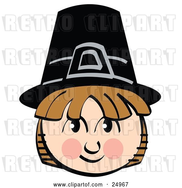 Vector Clip Art of Retro Smiling Pilgrim Boy Wearing a Black Hat