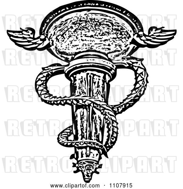 Vector Clip Art of Retro Snake and Winged Wall Sconce