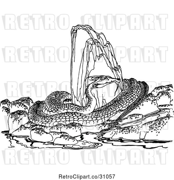 Vector Clip Art of Retro Snake Around a Boulder
