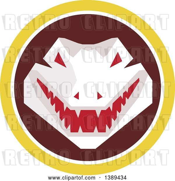Vector Clip Art of Retro Snapping Alligator or Crocodile in a Yellow White and Brown Circle