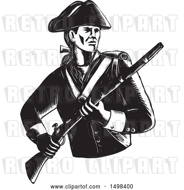 Vector Clip Art of Retro Soldier American Patriot Holding a Musket Rifle