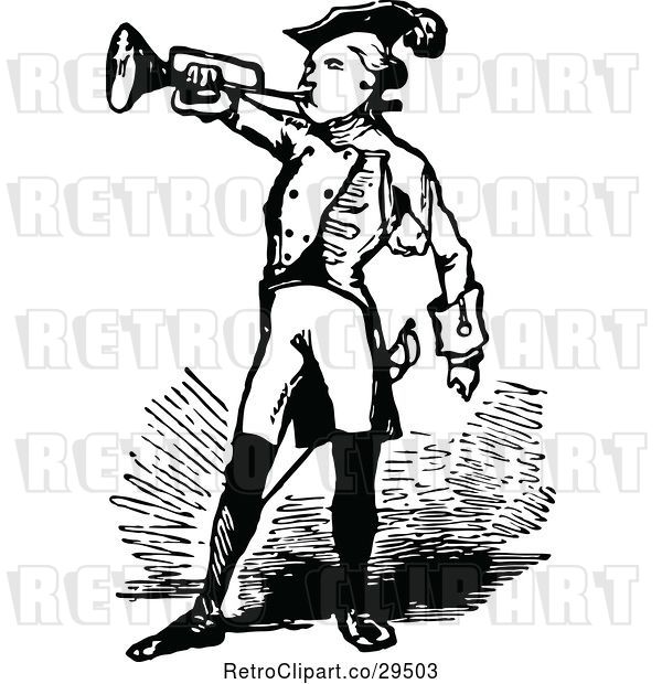 Vector Clip Art of Retro Soldier Blowing a Trumpet
