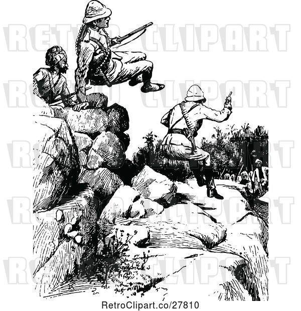 Vector Clip Art of Retro Soldiers Hopping Rocks