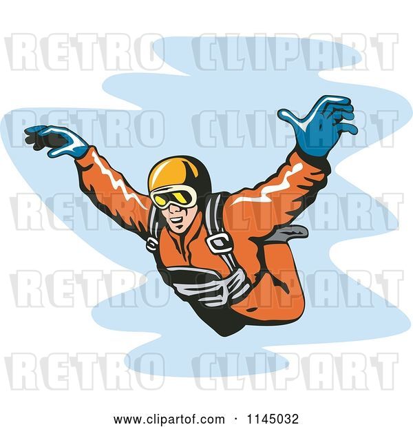Vector Clip Art of Retro Solo Skydiver Free Falling