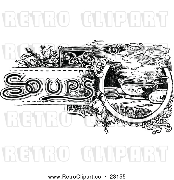 Vector Clip Art of Retro Soups Text with Steamy Bowls