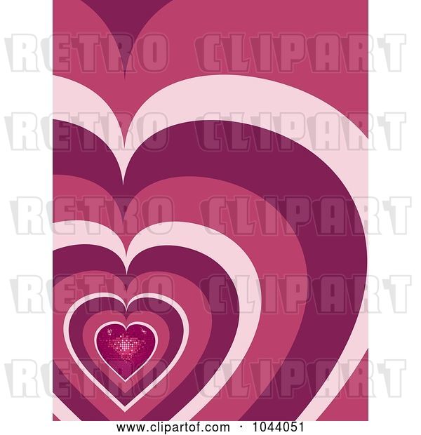 Vector Clip Art of Retro Sparkling Pink Mosaic Heart over a Heart Pattern Background