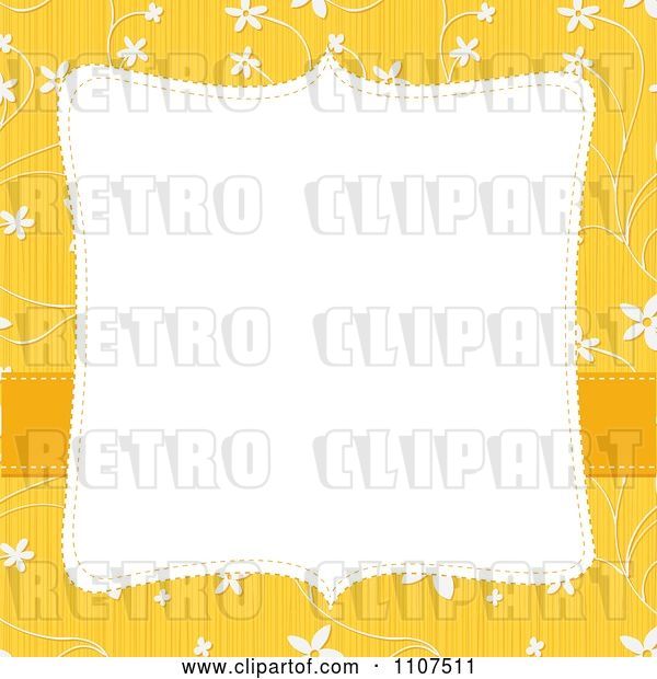 Vector Clip Art of Retro Square Frame with Copyspace over a Textured Yellow and White Floral Pattern