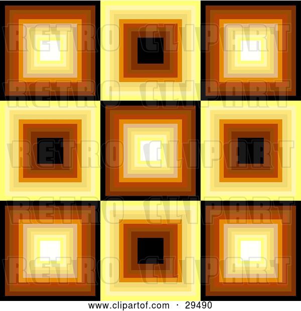 Vector Clip Art of Retro Square Patterned Background of White, Yellow, Orange, Brown and Black Squares