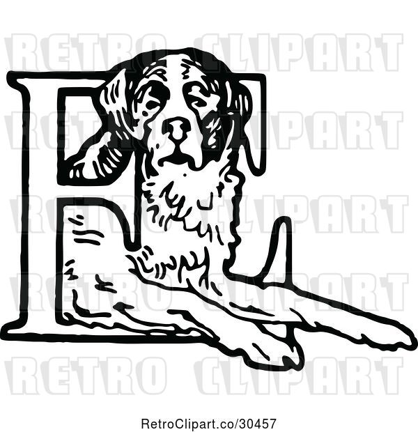 Vector Clip Art of Retro St Bernard Dog and Letter E