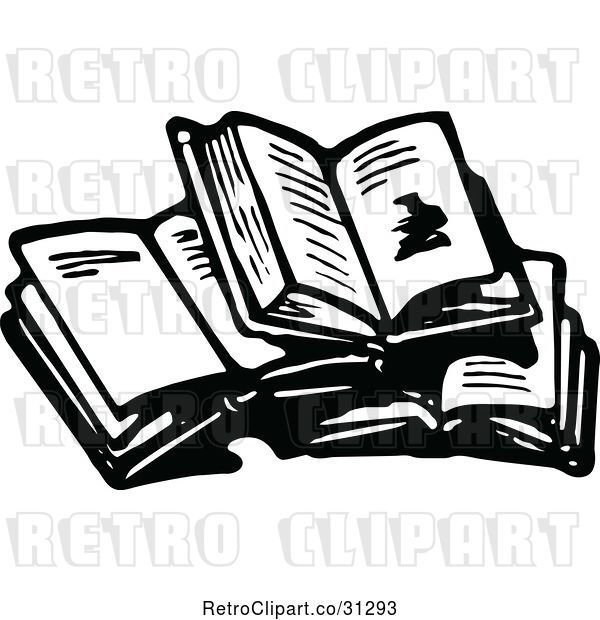 Vector Clip Art of Retro Stack of Open Books
