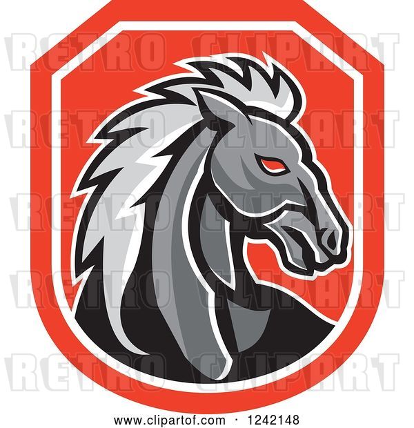 Vector Clip Art of Retro Stallion Horse Head in a Red Shield