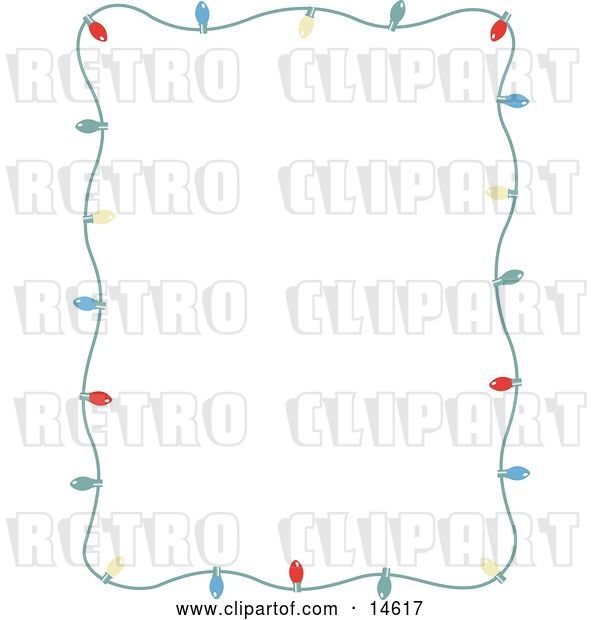 Vector Clip Art of Retro Stationery Frame of Colorful Christmas Lights Bordering a White Background