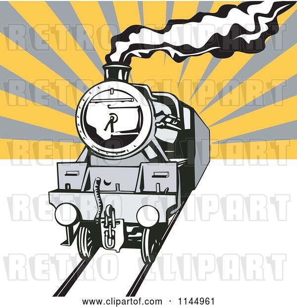 Vector Clip Art of Retro Steam Engine Train over Rays