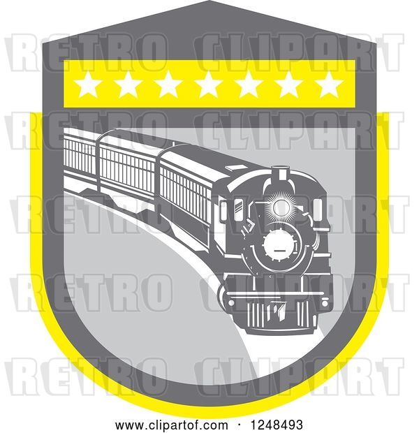 Vector Clip Art of Retro Steam Train in a Gray and Yellow Shield