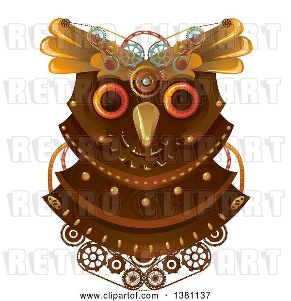 Vector Clip Art of Retro Steampunk Owl Head with Gears