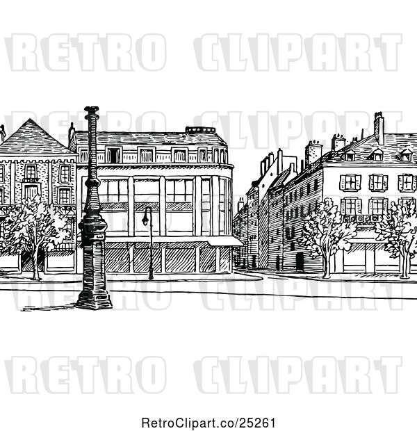 Vector Clip Art of Retro Street and Buildings