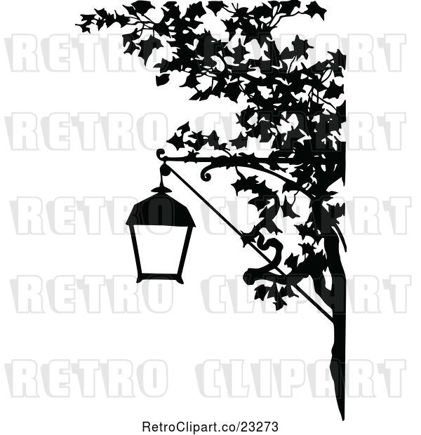 Vector Clip Art of Retro Street Lamp and Tree Branch