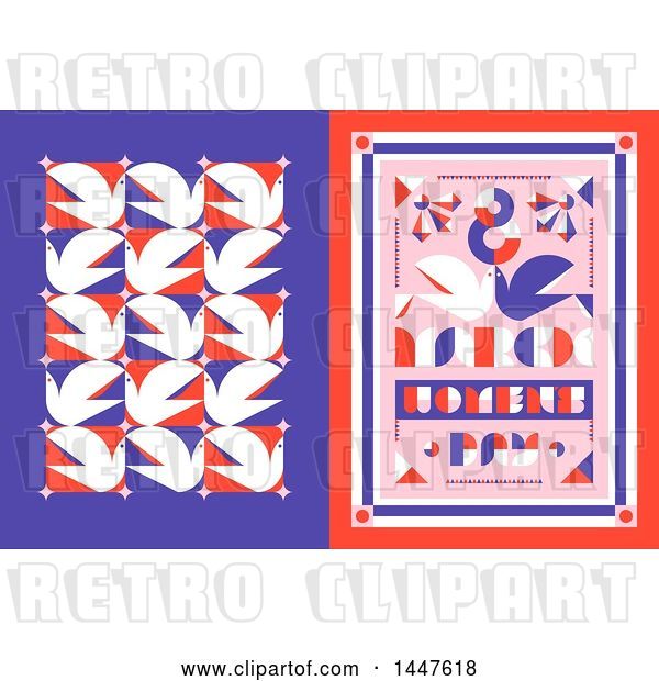 Vector Clip Art of Retro Styled 8th of March International Womens Day Design with Red White and Purple Doves
