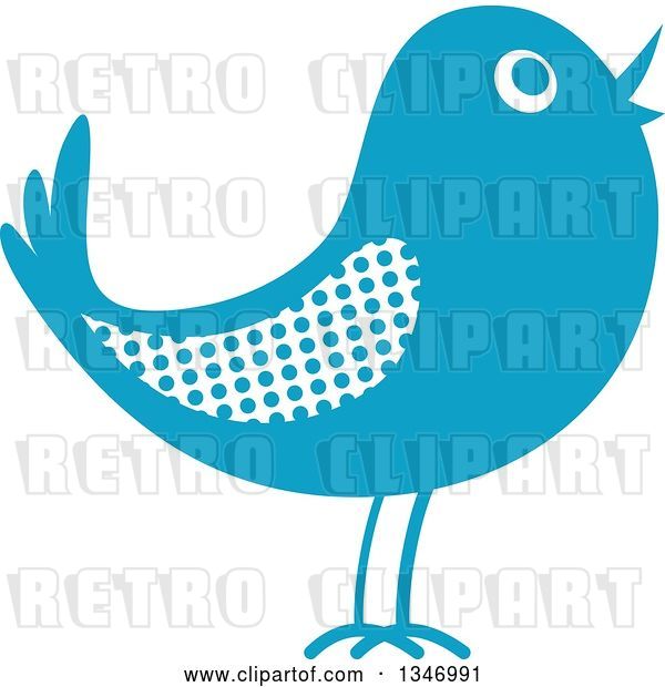 Vector Clip Art of Retro Styled Blue Bird with a Polka Dot Wing