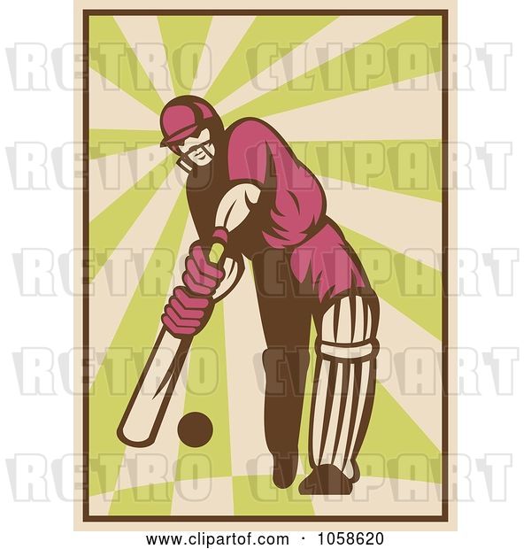 Vector Clip Art of Retro Styled Cricket Batsman Batting