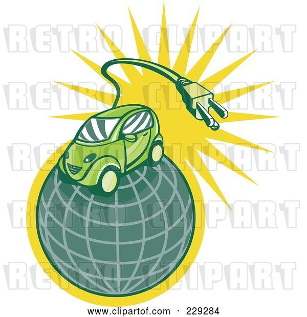 Vector Clip Art of Retro Styled Electric Car on a Globe