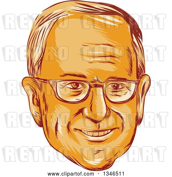 Vector Clip Art of Retro Styled Orange Face of Bernie Sanders, Democratic 2016 Presidential Candidate