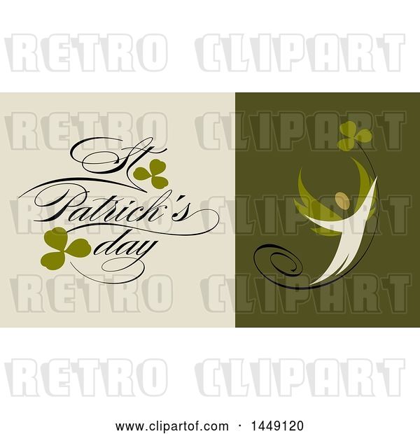 Vector Clip Art of Retro Styled Person, Clovers and Happy St Patricks Day Text