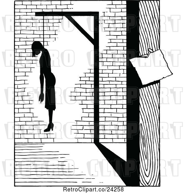 Vector Clip Art of Retro Suicide Note and Hanged Guy