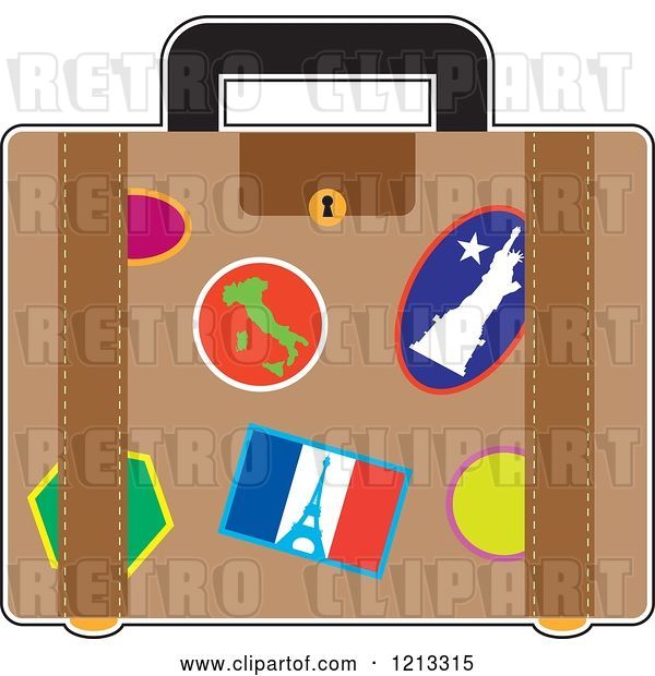Vector Clip Art of Retro Suitcase with France Italy and Usa Travel Stickers