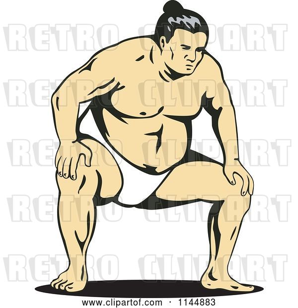 Vector Clip Art of Retro Sumo Wrestler Crouching