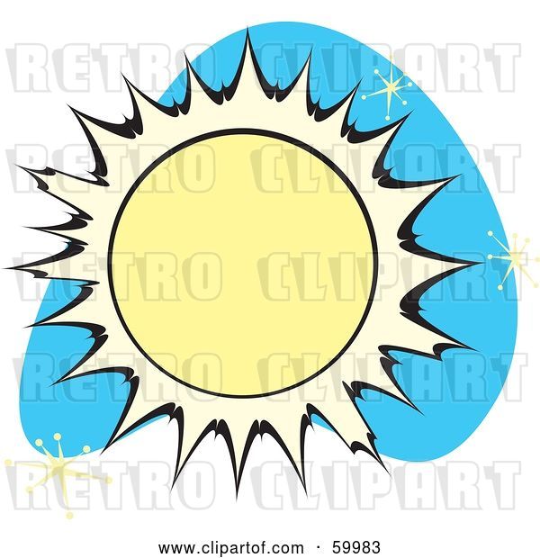 Vector Clip Art of Retro Sun on Blue with Stars