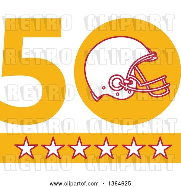 Vector Clip Art of Retro Super Bowl 50 Sports Design with a Football Helmet over Stars