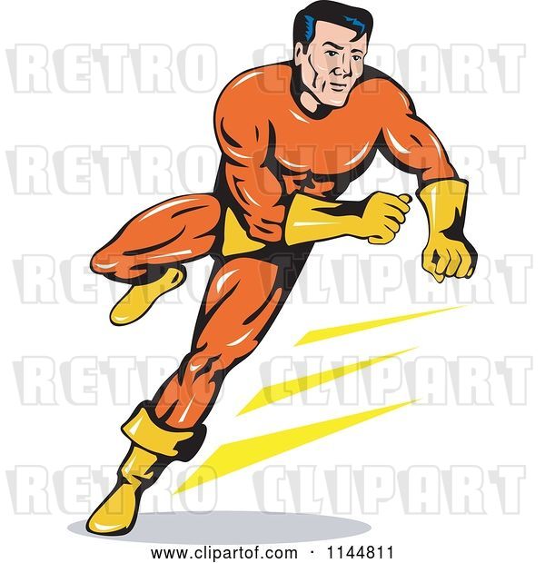 Vector Clip Art of Retro Super Hero Guy Running