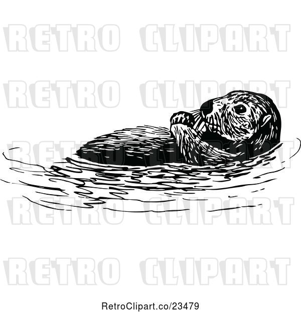 Vector Clip Art of Retro Swimming Otter